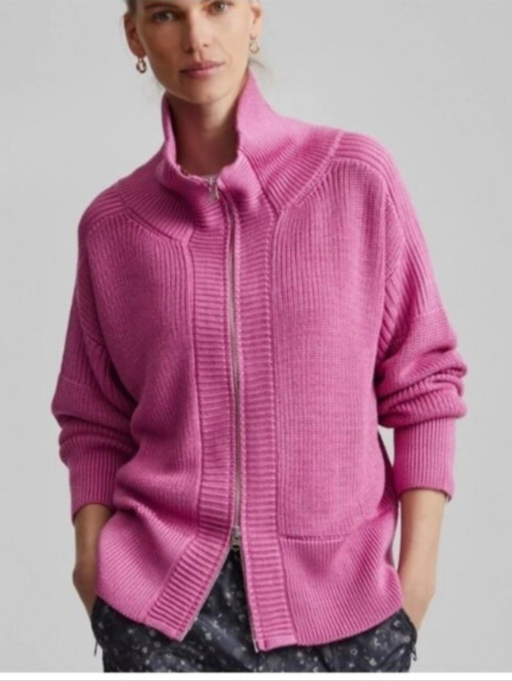 Rare Varley  Pink Whitney Zip Front Metallic Knit Jacket Size XL